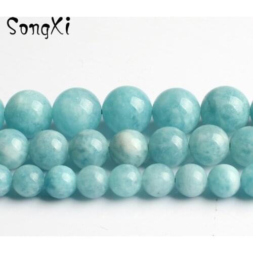 Wholesale Blue Aquamarines Stone Round Loose Beads for Jewelry Making DIY Bracelet Necklace Jewellery Size 6 8 10MM 15 Inches