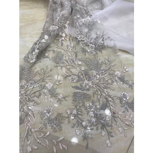 Fashion african lace fabric flower with beads embroidery SYJ-66688 French tulle lace fabric For Wedding dress