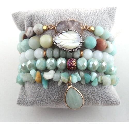 Fashion Jewelry Beautiful Blue Bracelet Set Natural Stone Crystal 5pc Bracelets Sets For Women Jewelry
