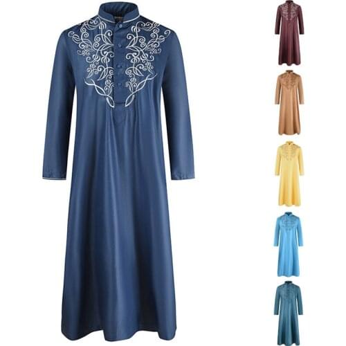Men Muslim Traditional Jubba Thobes Arabic Morocco Islamic Clothing Kaftan Saudi Arabia Dubai Abaya Embroidery Long Dress Robes