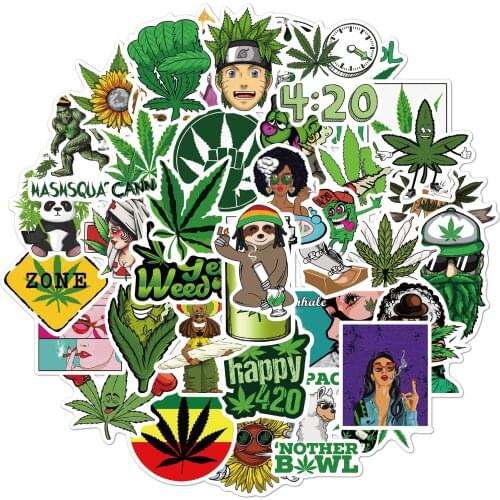 10/50/100Pcs/Lot Characters Leaves Weed Smoking Spoof Stickers Luggage For Kids Case Suitcase Fridge Laptop Decals