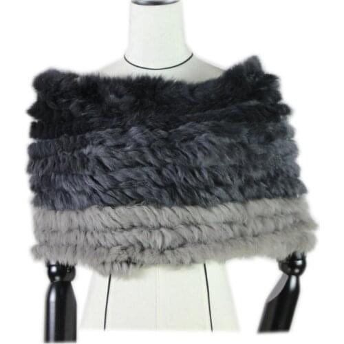 High quality 2019 New Rabbit fur Knitted Scarf 100% Natural Rabbit fur Hand Woven Ring Scarves In stock