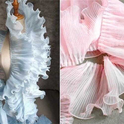 18cm Single Layer Pleated Wave Lace Trim Blue Pink DIY Ruffle Folding Applique Collar Decor Wedding Dress Designer Accessories