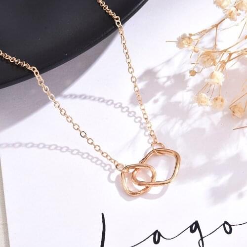 Valentine Day Necklace for Women Korean Street Trend Women Necklace Double Ring Buckle Clavicle Chain Party Jewelry Accessories