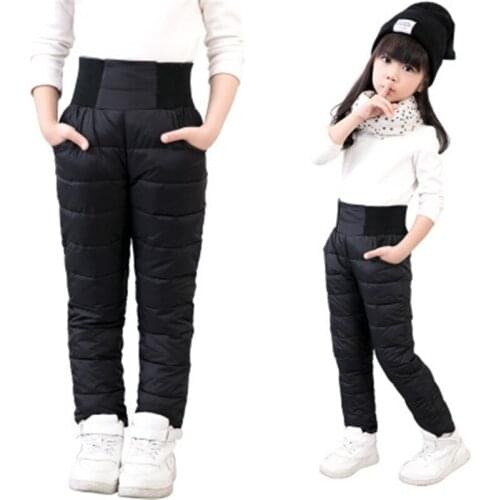 Casual Girl Boy Winter Pants Cotton Padded Thick Warm Trousers Waterproof Pants 10 Years Elastic High Waisted Baby Kid Pant A304