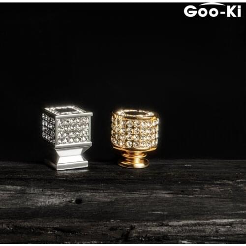 Goo-Ki Modern Crystal Knobs Square Polished Chrome Knobs Diamond-shaped Round Knobs Kitchen Cupboard Furniture Handle Hardware