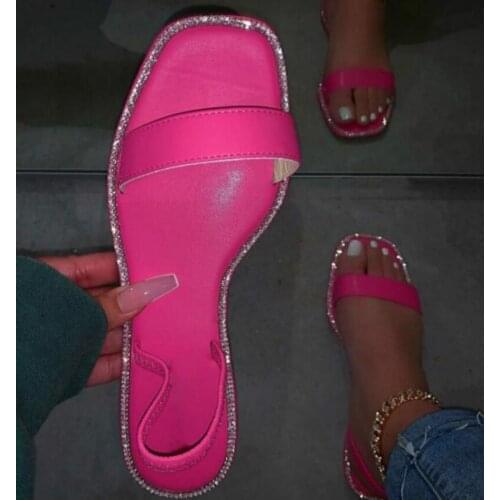 2020 Summer Pink Printing Bright Women Sandals Outdoor Wild Casual Sandals New Flat Beach Slippers Non-slip Durable Home Back