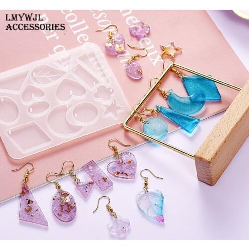 14 Grid Geometric Pattern Leaves Epoxy Earrings Pendant Silicone Mold Making Mobile Phone Case Keychain Pendant Resin Mold