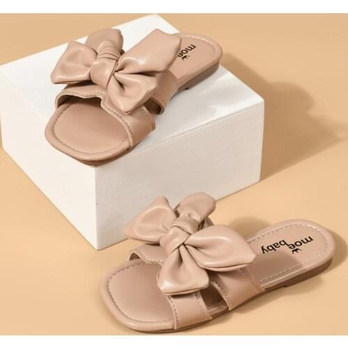 2021 Summer New Fashion Bowtie Princess Slippers Girls Shoes Non-slip Sandals Pu Leather Kid Flats Prewalkers for Baby Toddler