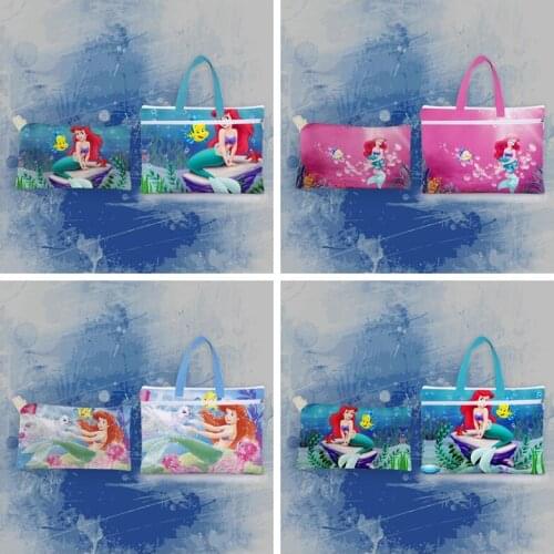 Disney Princess Mermaid Anime Figures Cartoon Product Cosplay Accessories Customized Document Bag Storage Handbag Student Unisex