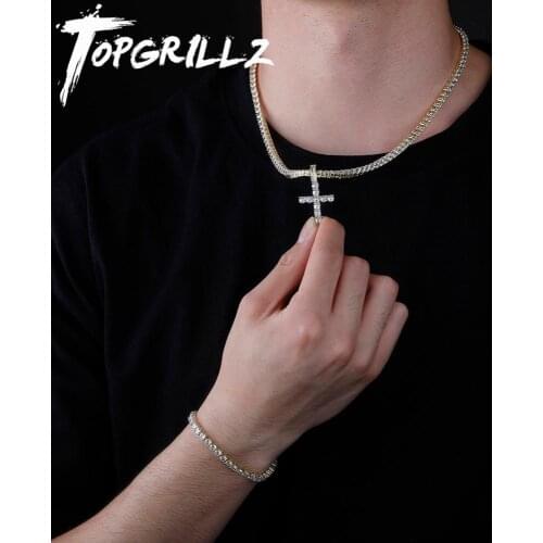 TOPGRILLZ Iced Out Cross Pendant With 4mm 20''Tennis Chain & 4mm Tennis Chain Bracelet 7''8'' Cubic Zirconia Hip Hop Jewelry Set