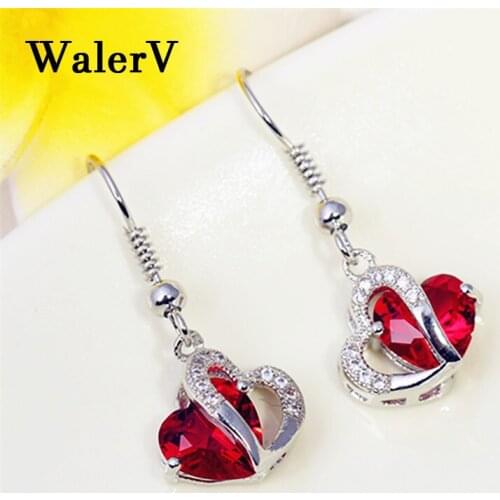 WALERV 2018 Womens Set Fashion Luxury Long Hear Shape 5 Kinds Crystal Color Love Earrings Silver Color Earrings for Women Lady