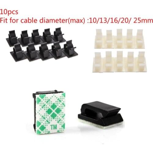 10pcs Adhesive Car Cable Clips Cable Winder Drop Wire Tie Fixer Holder Cord Organizer Management Desk Cable Tie Clamps