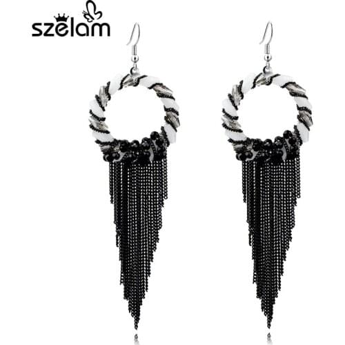Szelam 2019 Water Drop Black Tassel Earrings For Women Long Earing Bohemian Jewelry Statement Brincos Party Gift SER160026