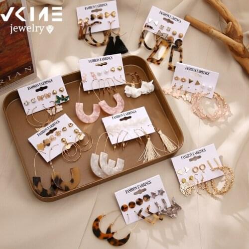 VKME New Fashion Dangle Drop Korean Earrings For Women Geometric Round Heart Gold Earring set Wedding 2020 kolczyki Jewelry