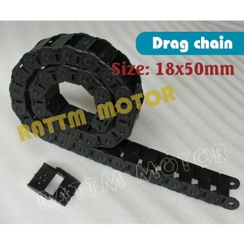 2M half seal open 18 x 50mm Cable drag chain wire carrier with end connectors plastic towline for CNC Router Machine Tool 1000mm