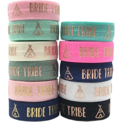 5yards/Lot 5/8'' 15mm Gold Foil Teepee Bride Tribe FOE Fold Over Elastic For DIY Hair Ties Strap Accessaries