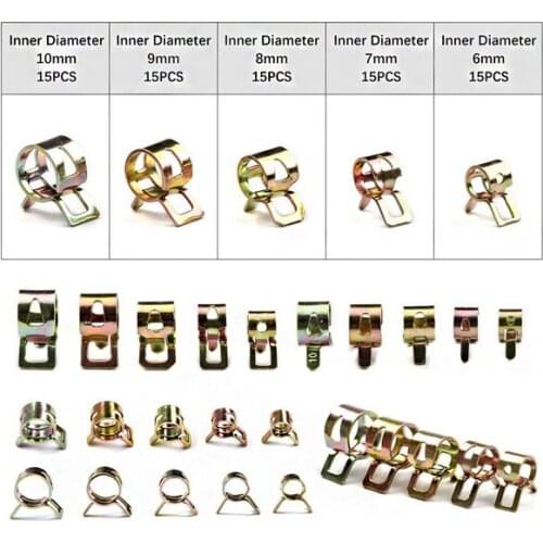 75/150PCS Zinc Plated Spring Hose Pipe Clamp Air Clip Clamp 6/7/8/9/10mm Silicone Vacuum Hose Pipe Clamp Low Pressure Air Clip