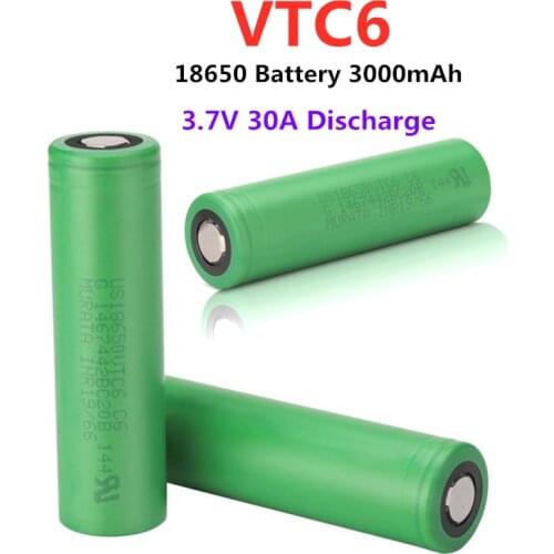 VTC6 18650 3000mAh Battery 3.7V 30A High Discharge 18650 Rechargeable Batteries for US18650VTC6 Flashlight Tools Battery