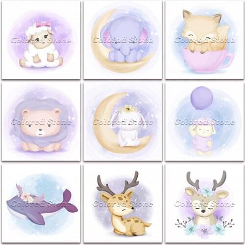 New Diamond painting Cartoon Animals Sheep elephant fox lion rabbit deer 5D DIY Full Square Drill embroidery 3D Round mosaic 123