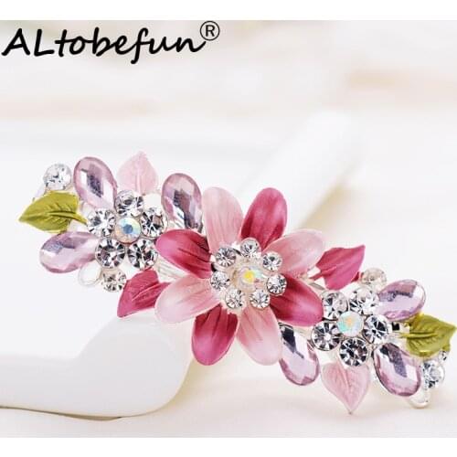 ALTOBEFUN New Fashion Crystal Hairpins For Women Ladies Girls Floral Hair Clips Elegant Jewelry Bridal Barrettes AE013