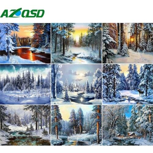 AZQSD DIY Painting By Numbers Winter Landscape Handmade Gift 40x50cm Coloring By Numbers Forest Home Bedroom Wall Artwork