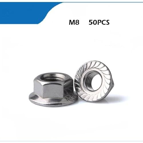 Free shipping 50pcs/Lot Metric Thread DIN6923 M8 304 Stainless Steel Hex Flange Nut Hexagon Nut With Flange m8 nut,nuts