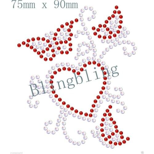 Free shipping FANTAISIE PAPILLON COEUR IRON ON STRASS CRISTAL BLING AB CRYSTAL WITH RED