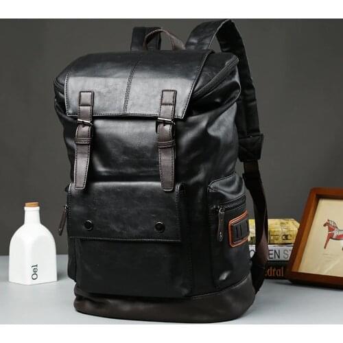 Large Mans Leather Backpack Preppy Style Men Travel Bag Vintage School Bag College Rucksack Mochila Escolar PT893