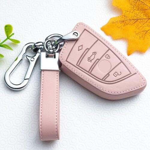 Leather Car Key Case Cover fob for BMW 1 2 3 4 5 6 7 Series X1 X3 X4 X5 X6 F30 F34 F10 F07 F20 G30 F15 F16 Protection Ring
