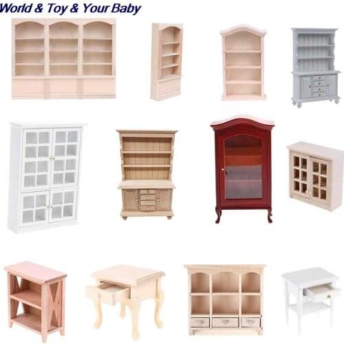 1:12 Dollhouse Miniature Wood Display Cupboard Cabinet Showcase Doll House Decor Cabinet Model Chest Cupboard Shelf