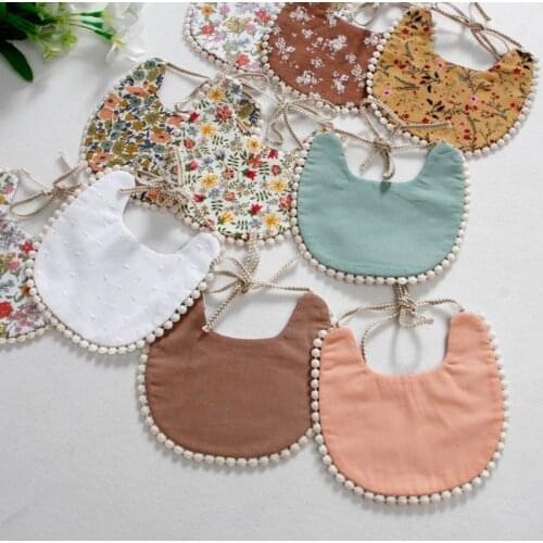 Infant Baby Girl Boy Bib Kid Toddler Dinner Feeding Tassel Double-deck Cotton Linen Burp Cloths Saliva Towel