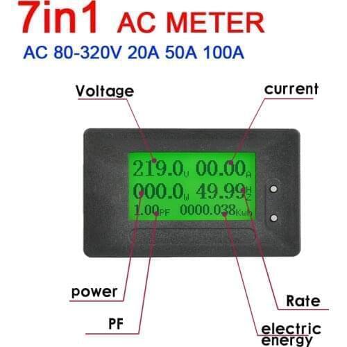 Dykb 7IN1 AC Combo Meter 110V 220V 100A Digital Monitor Voltage Energy Voltmeter Ammeter Electric Power Current frequency Meter