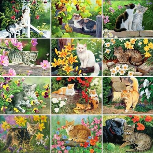 Evershine 5D DIY Diamond Painting Cat Full Square Round Diamond Embroidery Flower Cross Stitch Animal Mosaic Art New Years Gift