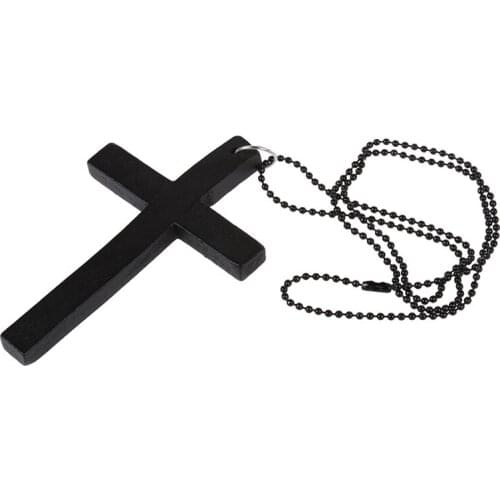 Kili Metal Beaded Chain Wooden Cross Pendant Necklace Black