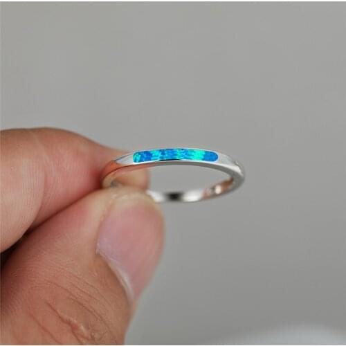 Simple Fashion Blue Opal Stone Ring Female Cute Small Round Thin Ring Classic Silver Color Wedding Rings For Women Stack Jewelry