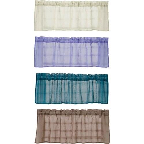 Kitchen Curtain Valance Yarn Grid Window Short Drapes for Kitchen Bathroom