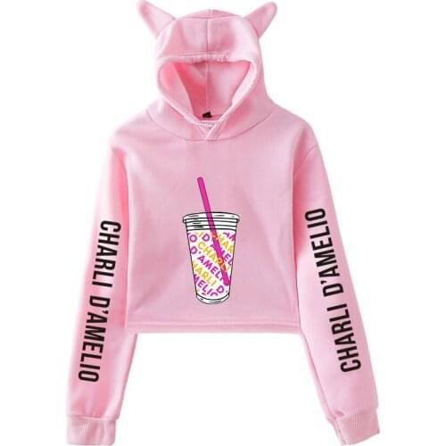 Beautiful Ice Coffee Splatter Cat Ear Hoodie Women Sweatshirt Fashion Sexy charli damelio merch Casual Short Sweatshirts full