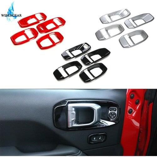 Car Interior Door Handle Bowl Cover Trim For Jeep Wrangler JL 2018 2019 4Pcs ABS Inner Door Knob Decoration Stickers Frame