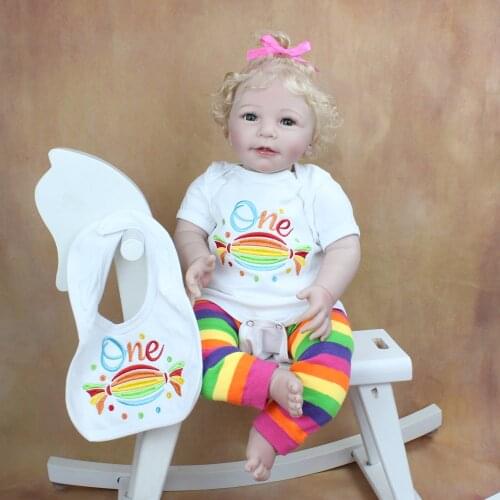 55 CM Soft Silicone Reborn Baby Girl Doll Toy Blonde Hair Lifelike Cloth Body Realistic 22 Inch Vinyl Princess Toddler Bebe