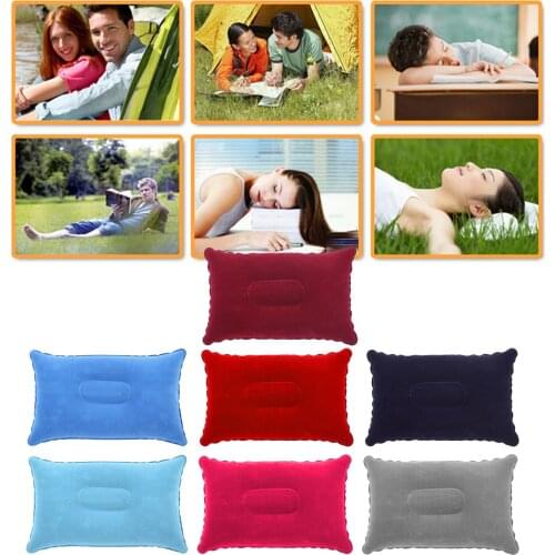 Square Portable Outdoor Air Inflatable Pillows Double Sided Flocking Cushion Travel Plane Hotel Sleep Camping Hiking #WT
