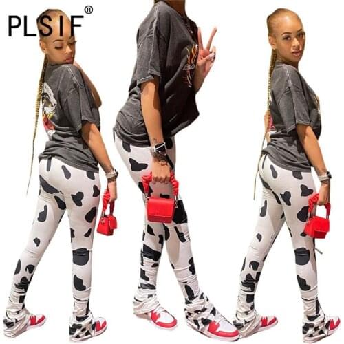 Fashion Print High Waist Long Pant Ruched Sexy Trousers For Women Slim Fit Casual Capris