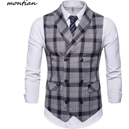 Mens Stripe Plaid Formal Blazer vests Casual Double Breasted V-neck Fashion M-4XL Male England Style Casual Vests waistcoat men
