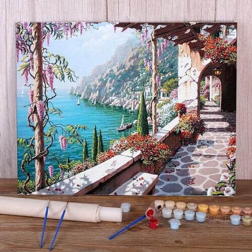 Landscape Town Seaside Paint By Numbers Kit Acrylic Paints 50*70 Canvas Pictures New Design For Kids Handicraft Wall Handiwork