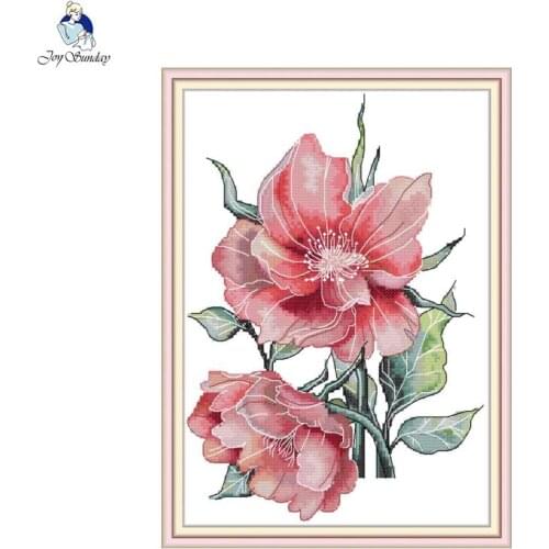 Joy Sunday Two pink peony flowers cross stitch kit Aida 14ct 11ct counted and stamped embroidery DIY handmade crafts sewing set