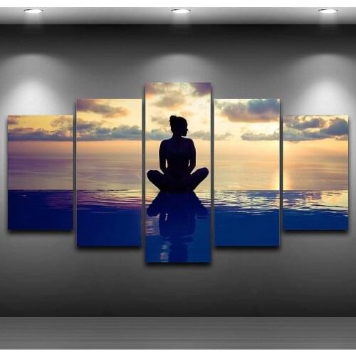 Wall Art Pictures Canvas Art Printed Painting Home Decor Frames 5 Panel Seaside Yoga Figure HD Photo For Kids Room Poster PENGDA
