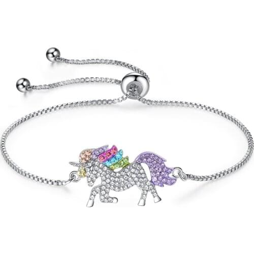 Fashion Trendy Crystal Rhinestone Unicorn Necklaces & Bracelet Trendy Unicorn Jewelry Sets For Women Girl Rainbow Animal Jewelry
