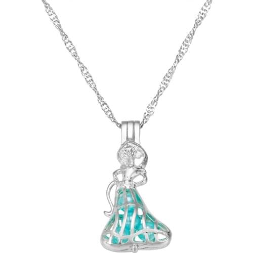 Harong Princess Jasmine Necklace Cage Pearl Pendant Romantic Trendy Party Jewelry Necklace KId Long Necklaces Women DIY GIft