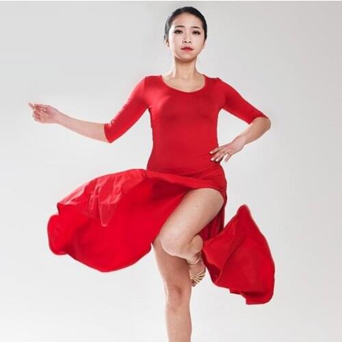 Customize woman Latin dance dress red/blue/blackd sexy Split elastic Rumba/samba/chacha modern dance practice Dress for Adult