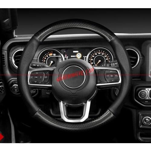QDAEROHIVE Genuine leather carbon fiber style car Steering Wheel Cover for JEEP Wrangler Cherokee Patriot Compass Renegade